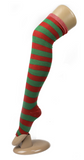 Womens Over Knee Socks Striped Thigh High Stockings Long Stretch - Red/Green