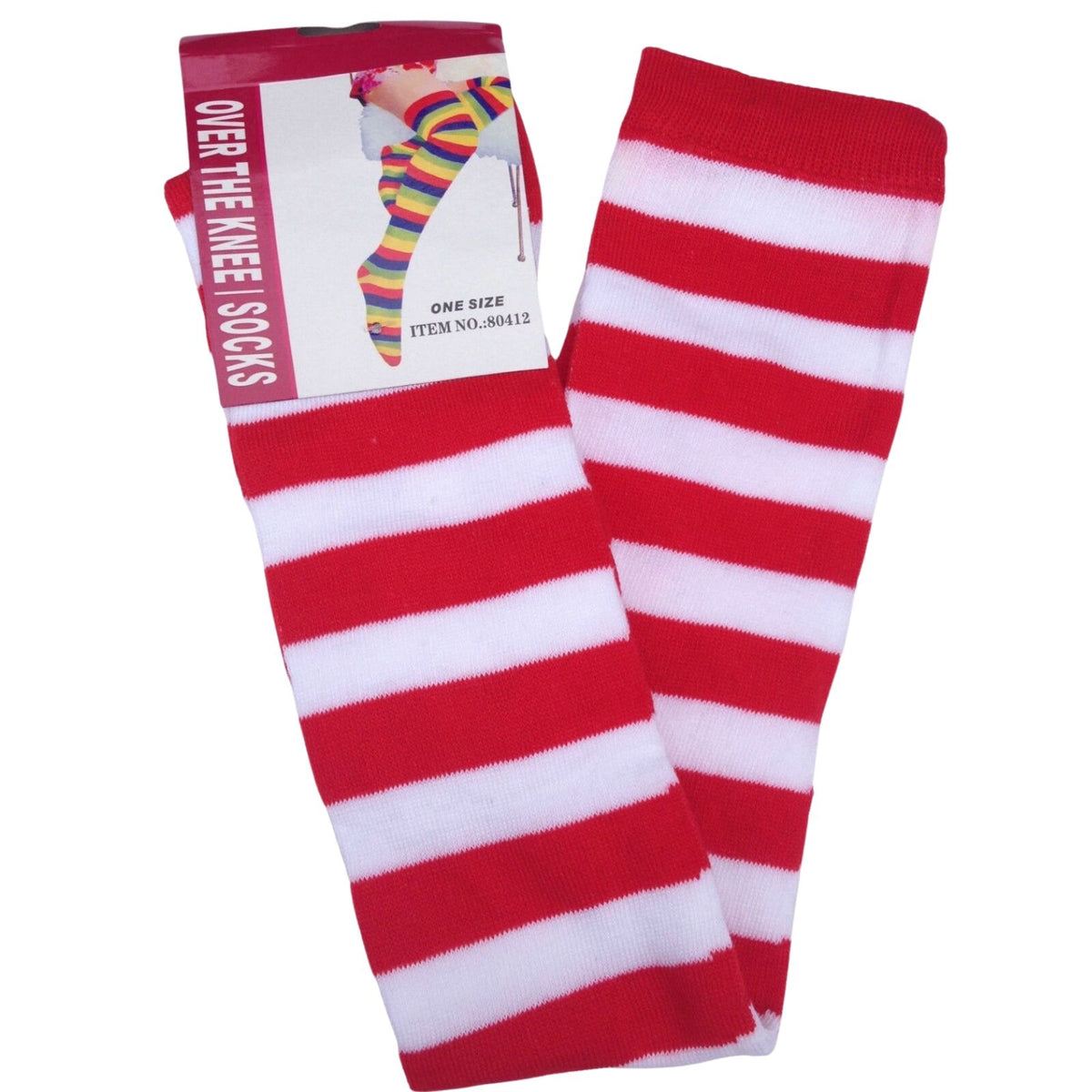 Womens Over Knee Socks Striped Thigh High Stockings Long, White