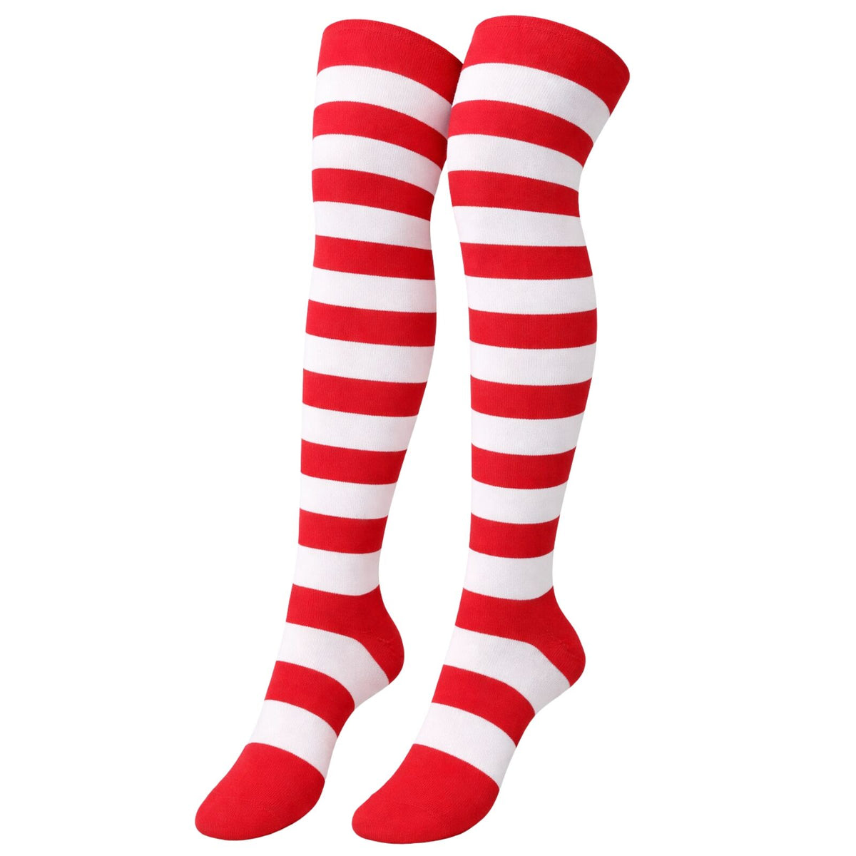 Womens Over Knee Socks Striped Thigh High Stockings Long, White