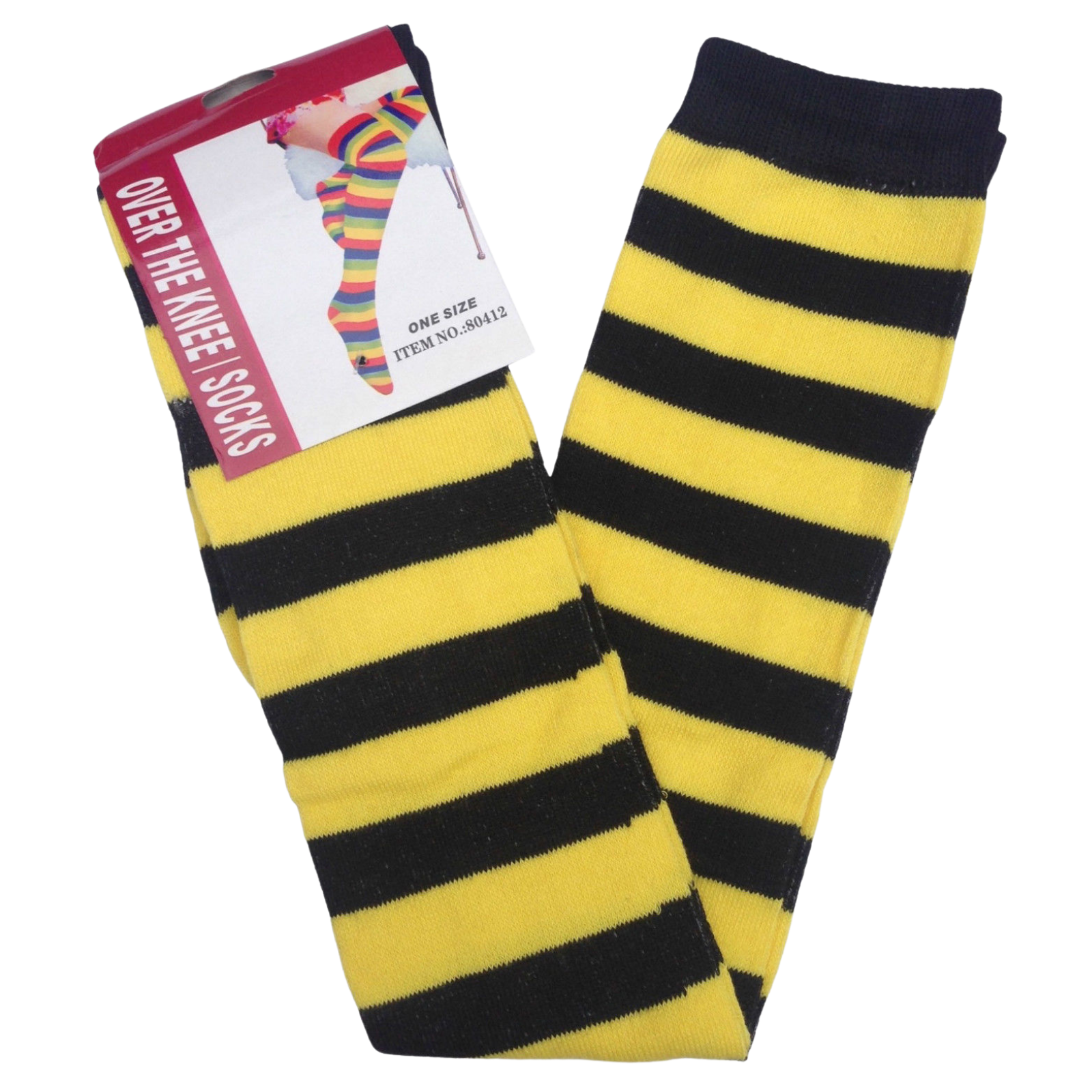 Womens Over Knee Socks Striped Thigh High Stockings Long Stretch - Yellow/Black