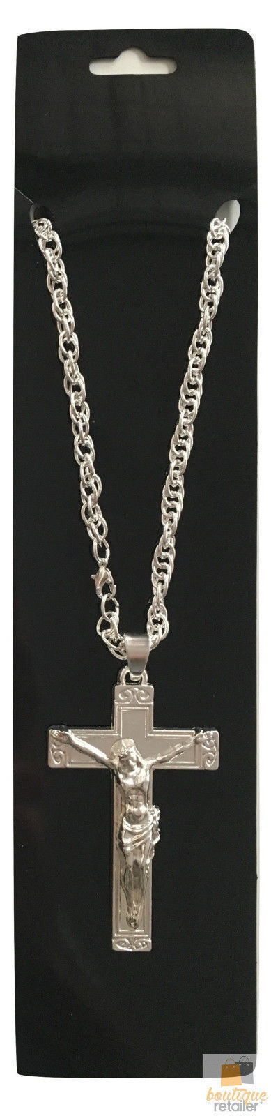 Men's Jewellery: Jesus Christ Metal Necklace Chain Pendant Chain Jewellery Crucifix - Silver