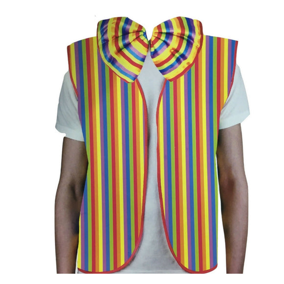 RAINBOW VEST & BOW TIE Set Kit Costume Jacket Yellow Fancy Dress Clown Party