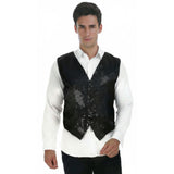 Mens Sequin Vest Waistcoat Disco Sparkle Costume Dance Party One Size - Black