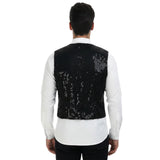 Mens Sequin Vest Waistcoat Disco Sparkle Costume Dance Party One Size - Black