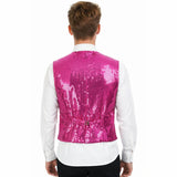Mens Sequin Vest Waistcoat Disco Sparkle Costume Dance Party One Size - Pink