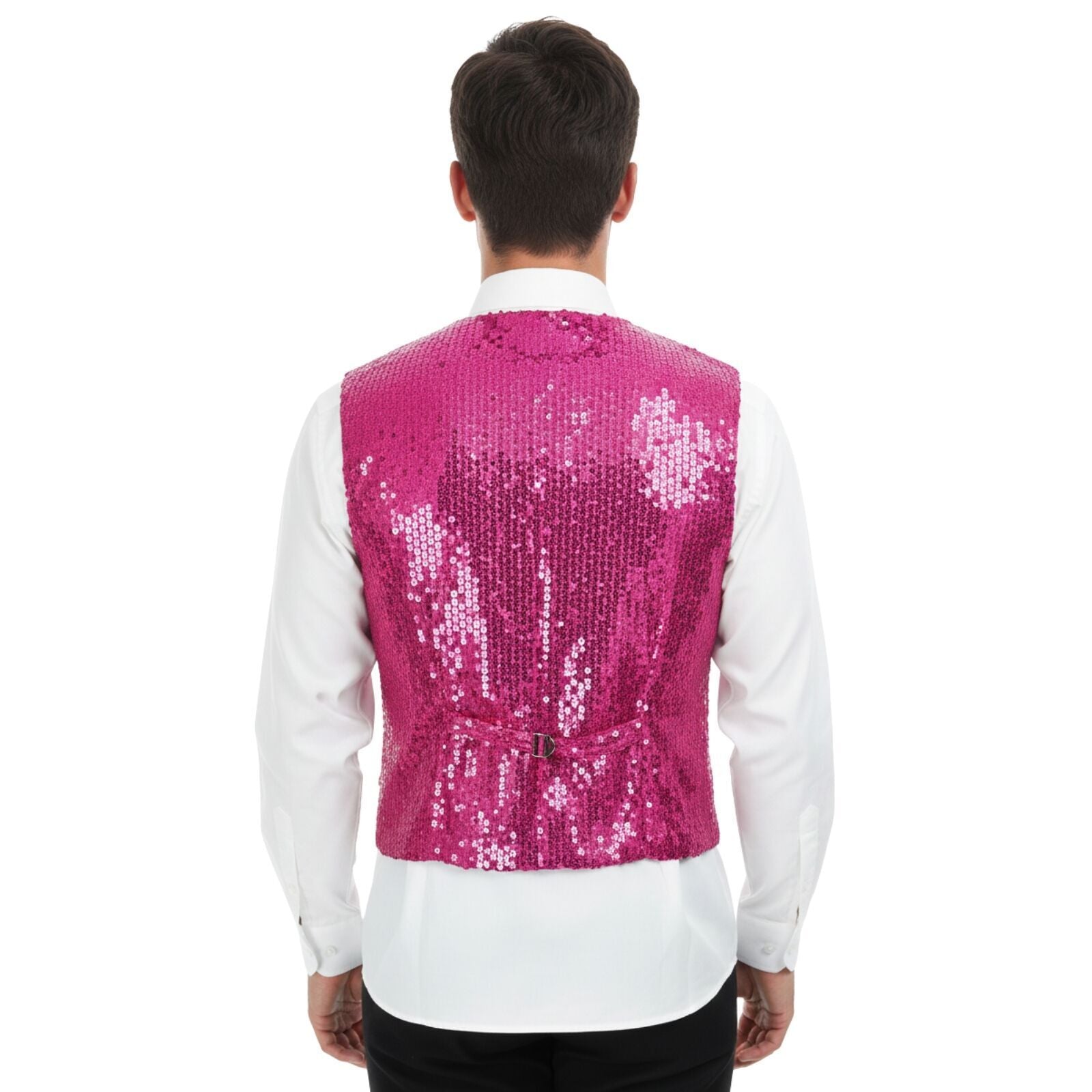 Mens Sequin Vest Waistcoat Disco Sparkle Costume Dance Party One Size - Pink