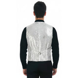 Mens Sequin Vest Waistcoat Disco Sparkle Costume Dance Party One Size - Silver