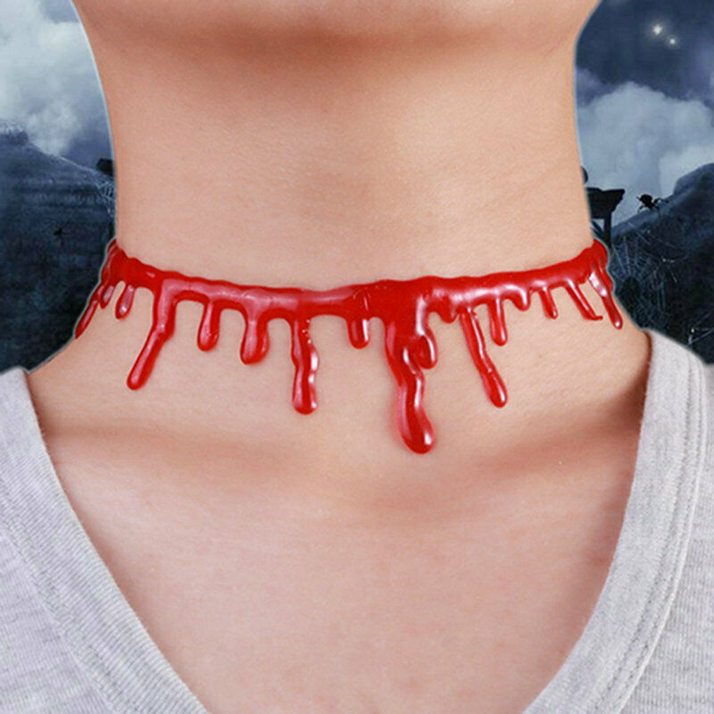 Men's Jewellery: HALLOWEEN NECKLACE Red Drip Blood Choker Gothic Fashion Jewellery