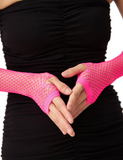 Costumes & Accessories: Long Elbow Length Fishnet Gloves Fingerless 70s 80s Womens Costume Party Dance in Hot Pink