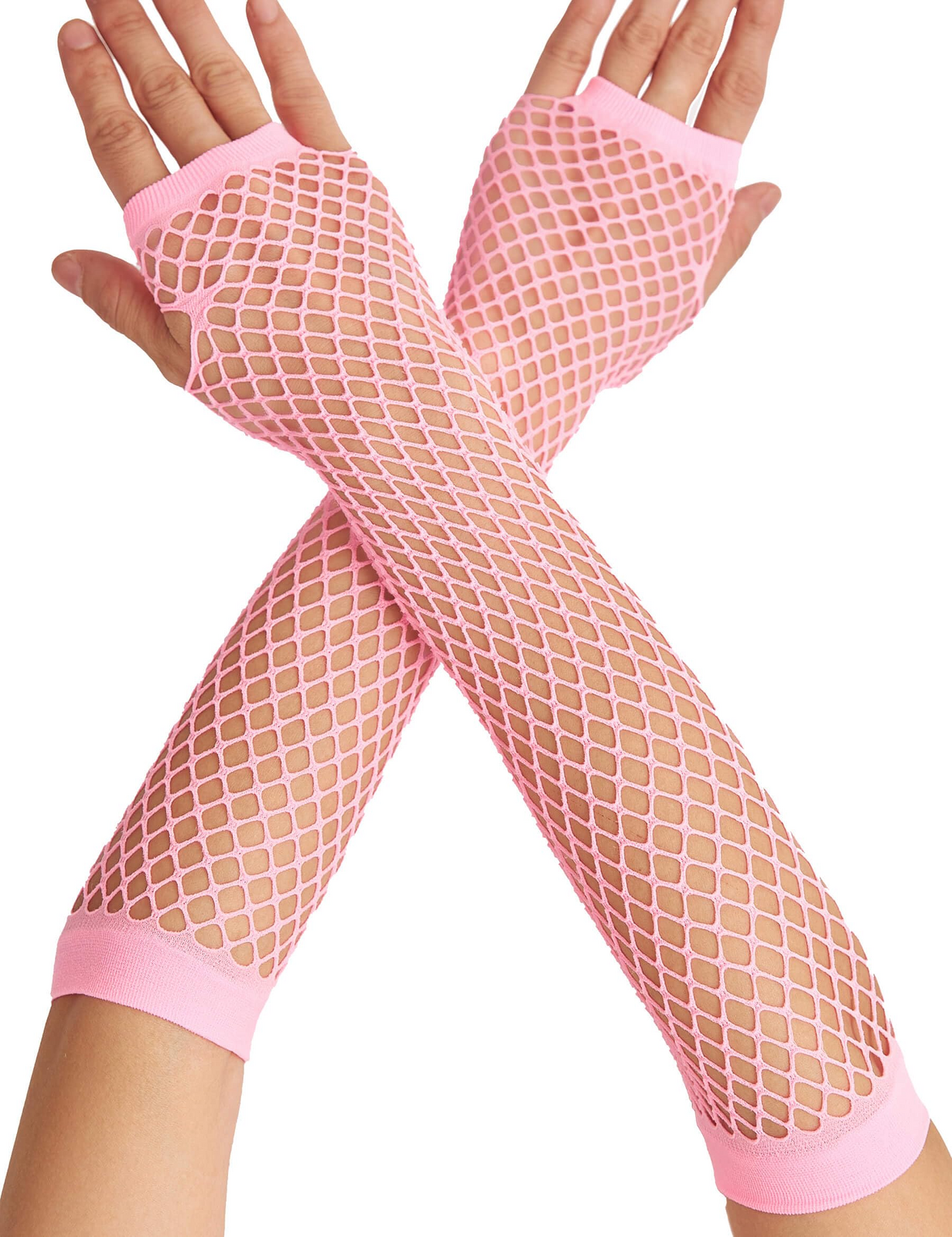 Costumes & Accessories: Long Elbow Length Fishnet Gloves Fingerless 70s 80s Womens Costume Party Dance in Light Pink