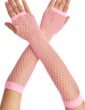 Costumes & Accessories: Long Elbow Length Fishnet Gloves Fingerless 70s 80s Womens Costume Party Dance in Light Pink