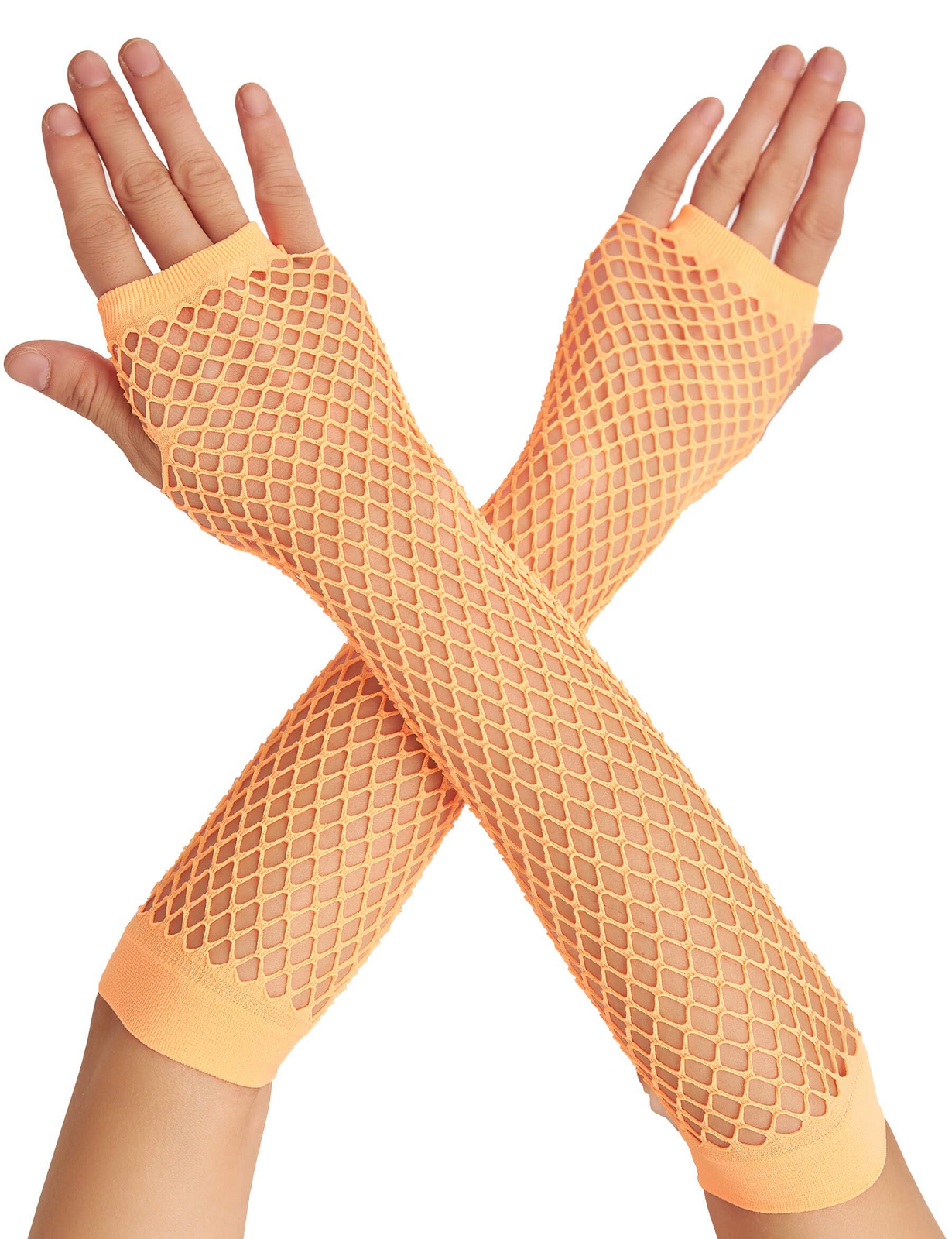 Costumes & Accessories: Long Elbow Length Fishnet Gloves Fingerless 70s 80s Womens Costume Party Dance in Orange