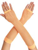 Costumes & Accessories: Long Elbow Length Fishnet Gloves Fingerless 70s 80s Womens Costume Party Dance in Orange
