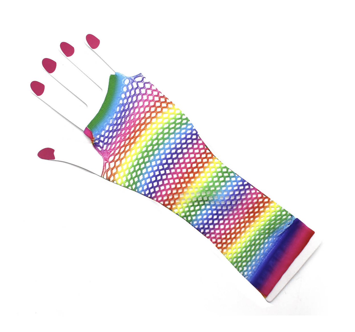 Costumes & Accessories: Rainbow Stripe Fishnet Fingerless Gloves 80s Costume Burlesque Mardi Gras Dance