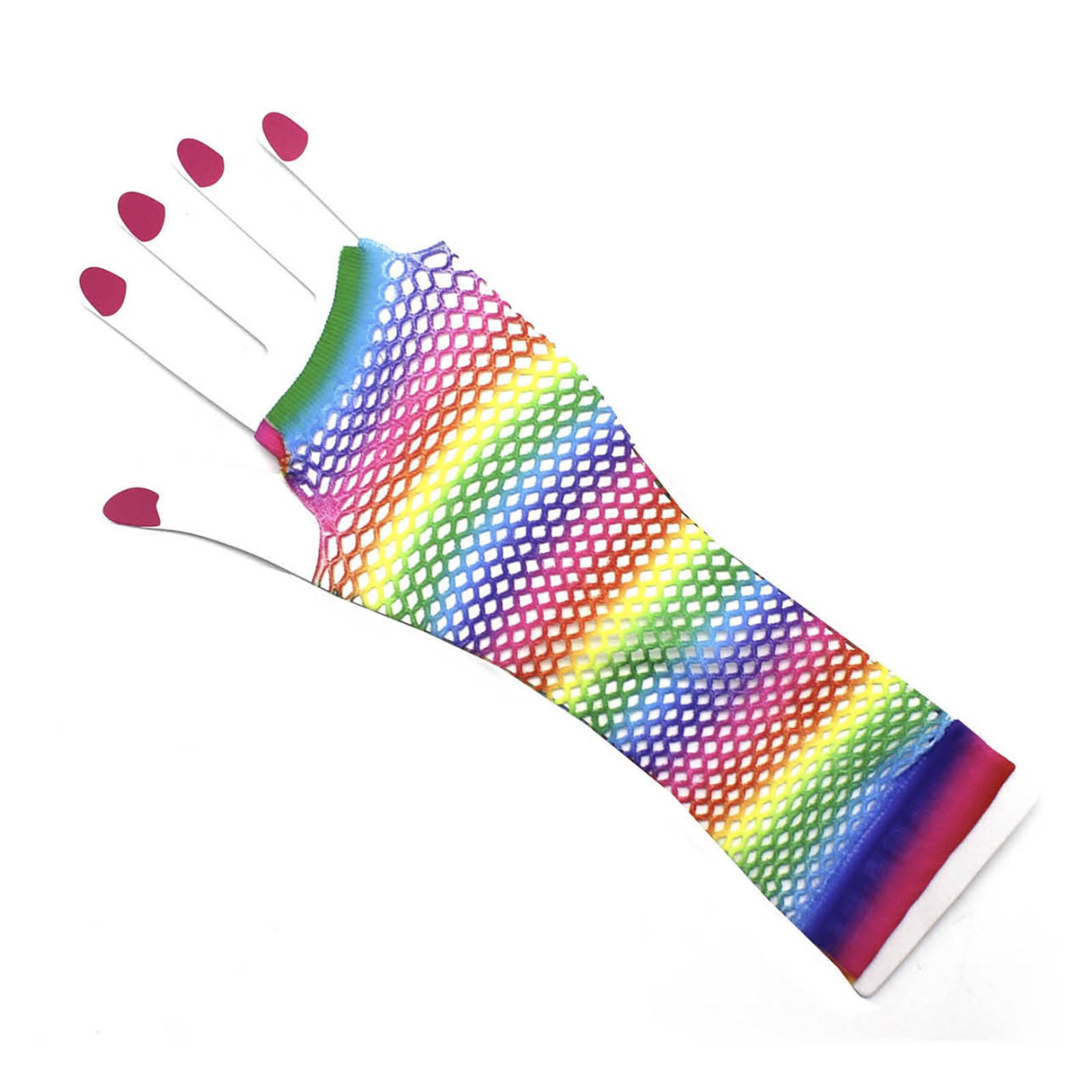 Costumes & Accessories: Rainbow Stripe Fishnet Fingerless Gloves 80s Costume Burlesque Mardi Gras Dance