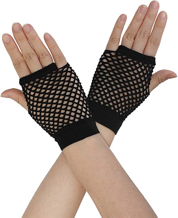 Costumes & Accessories: 1 Pair Fishnet Gloves Fingerless Wrist Length 70s 80s Costume Party Dance - Black