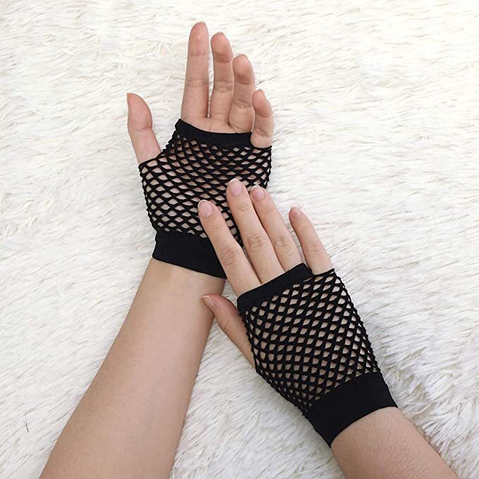Costumes & Accessories: 1 Pair Fishnet Gloves Fingerless Wrist Length 70s 80s Costume Party Dance - Black