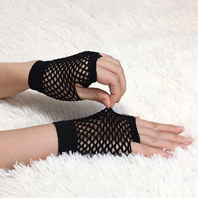 Costumes & Accessories: 1 Pair Fishnet Gloves Fingerless Wrist Length 70s 80s Costume Party Dance - Black