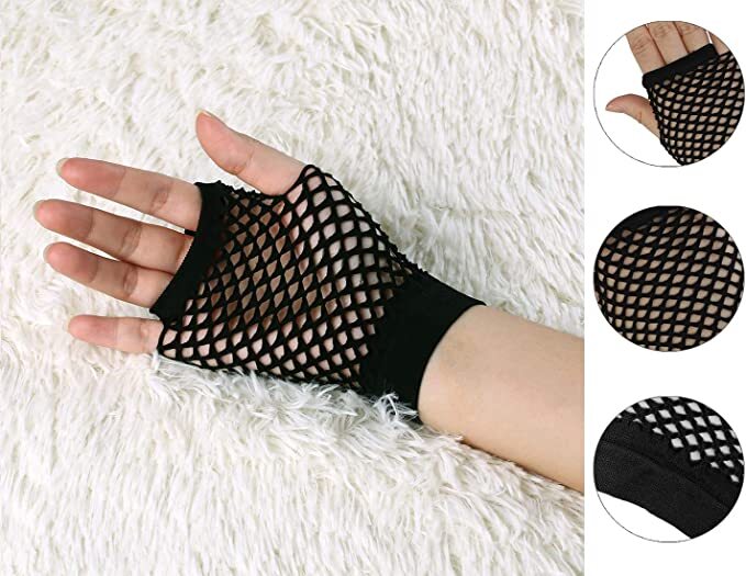 Costumes & Accessories: 1 Pair Fishnet Gloves Fingerless Wrist Length 70s 80s Costume Party Dance - Black