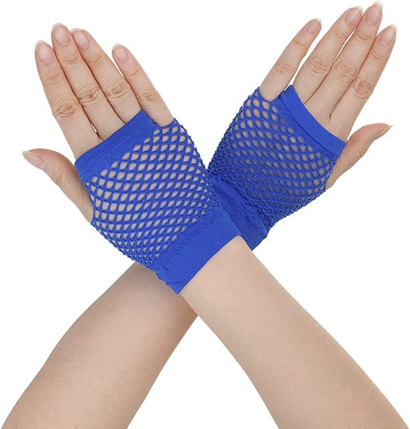 Costumes & Accessories: 1 Pair Fishnet Gloves Fingerless Wrist Length 70s 80s Costume Party Dance - Blue