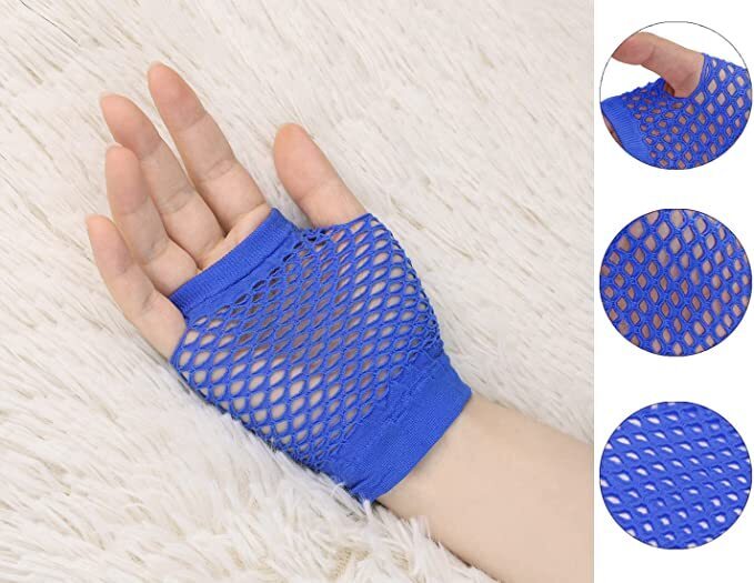 Costumes & Accessories: 1 Pair Fishnet Gloves Fingerless Wrist Length 70s 80s Costume Party Dance - Blue