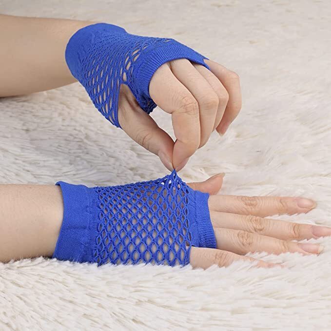 Costumes & Accessories: 1 Pair Fishnet Gloves Fingerless Wrist Length 70s 80s Costume Party Dance - Blue