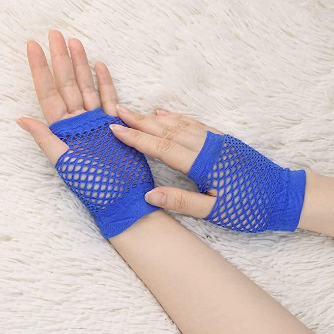 Costumes & Accessories: 1 Pair Fishnet Gloves Fingerless Wrist Length 70s 80s Costume Party Dance - Blue
