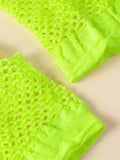 1 Pair Fishnet Gloves Fingerless Wrist Length Costume Party Dance - Fluro Yellow