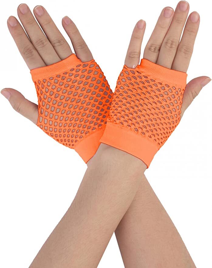 Costumes & Accessories: 1 Pair Fishnet Gloves Fingerless Wrist Length 70s 80s Costume Party - Orange