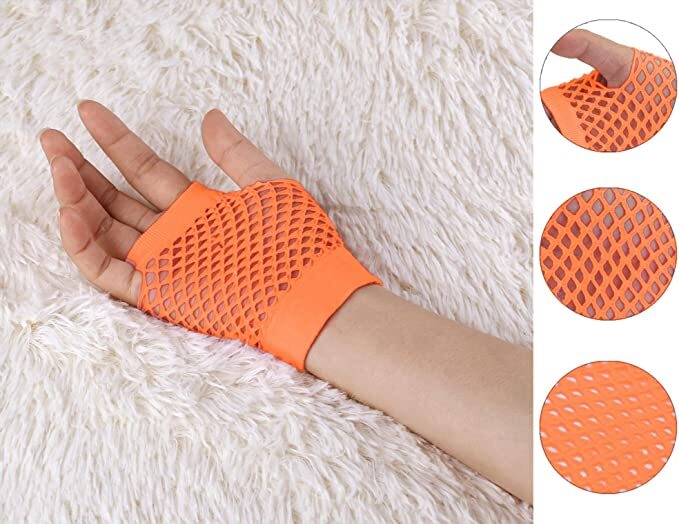 Costumes & Accessories: 1 Pair Fishnet Gloves Fingerless Wrist Length 70s 80s Costume Party - Orange