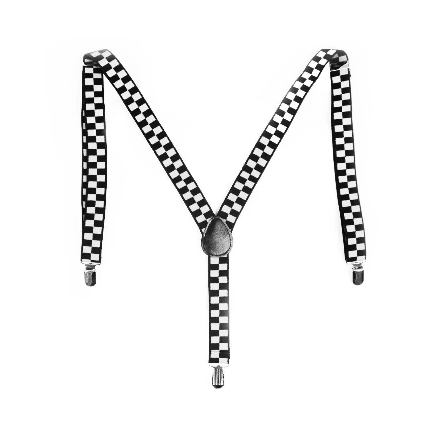 Men's Accessories: Mens Adjustable Suspenders Braces in Black/White Checkered Pattern (Chequered)