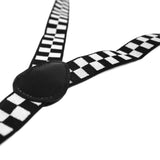 Men's Accessories: Mens Adjustable Suspenders Braces in Black/White Checkered Pattern (Chequered)