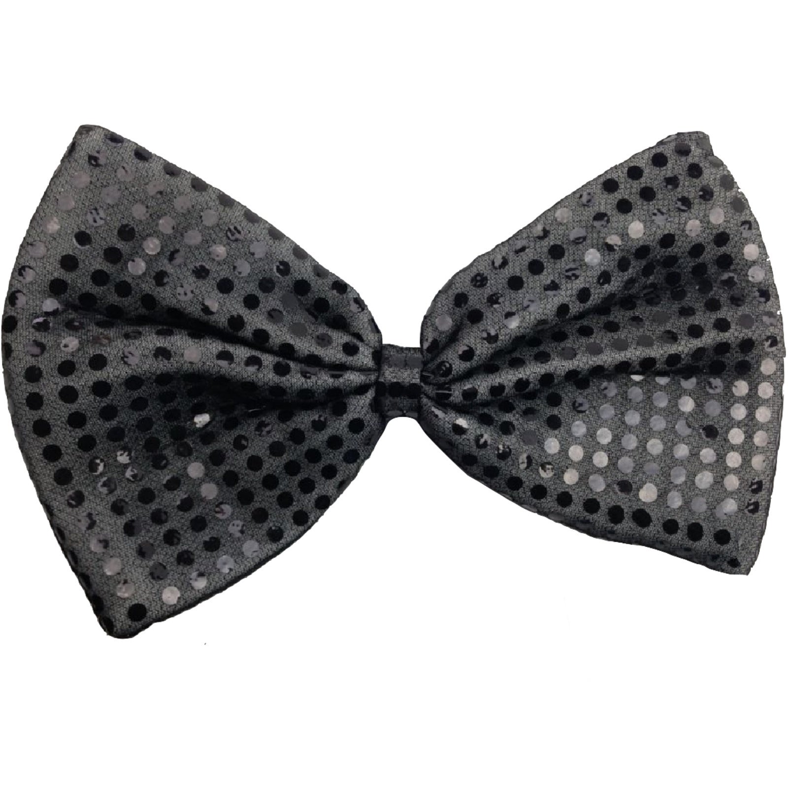 Men's Accessories: LARGE BOW TIE Sequin Polka Dots Bowtie Big King Size Party  Costume - Grey (with black polka dots)