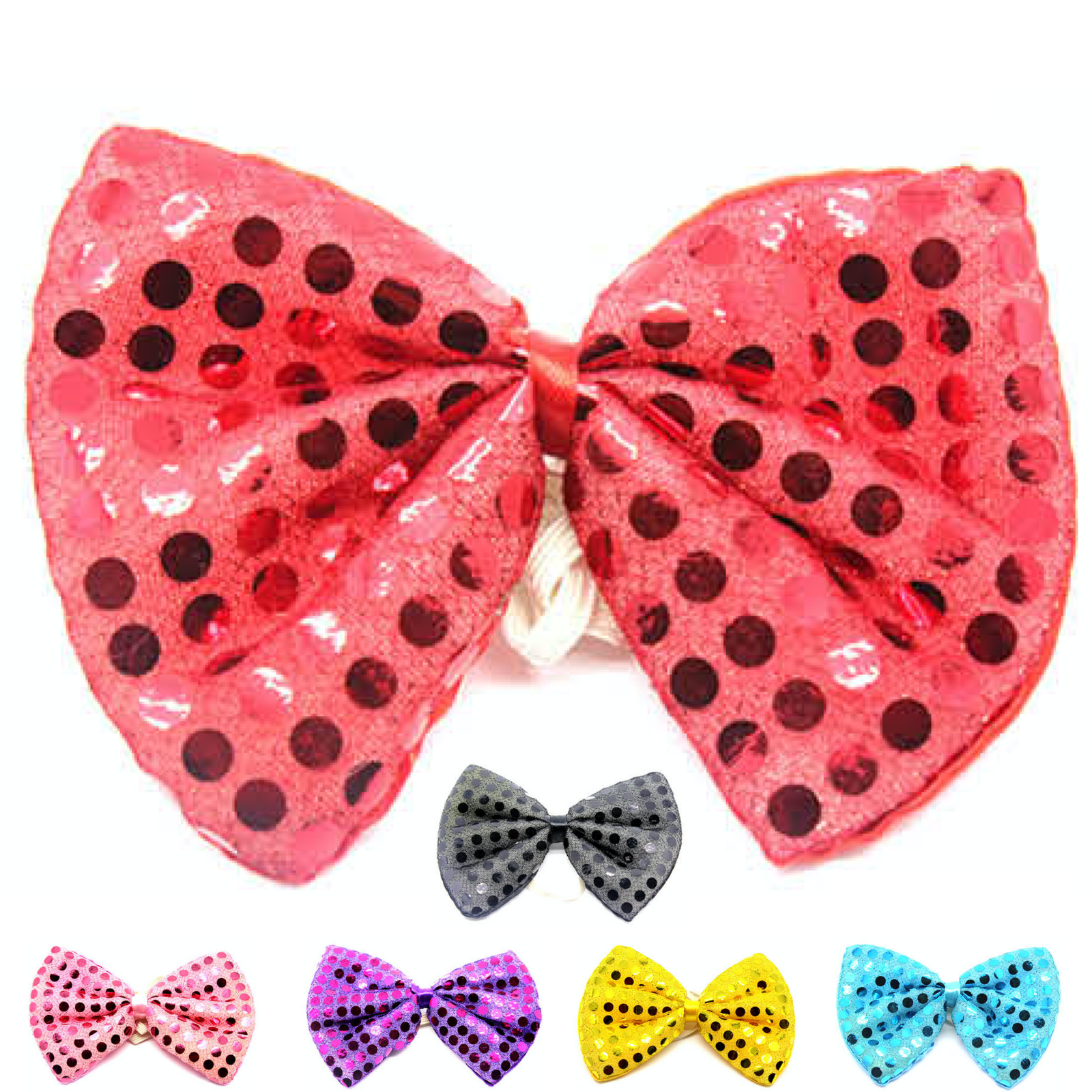 Men's Accessories: SEQUIN BOW TIE Polka Dots Bowtie Party Unisex Costume  13cm x 9cm Clown - Hot Pink