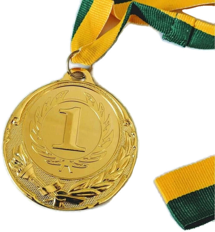 Costumes & Accessories: METAL WINNER GOLD MEDAL 1st Party Favours Sports Day 40cm Ribbon - Green/Gold