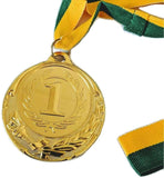 Costumes & Accessories: METAL WINNER GOLD MEDAL 1st Party Favours Sports Day 40cm Ribbon - Green/Gold
