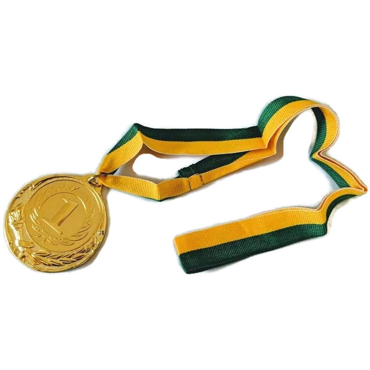 Costumes & Accessories: METAL WINNER GOLD MEDAL 1st Party Favours Sports Day 40cm Ribbon - Green/Gold