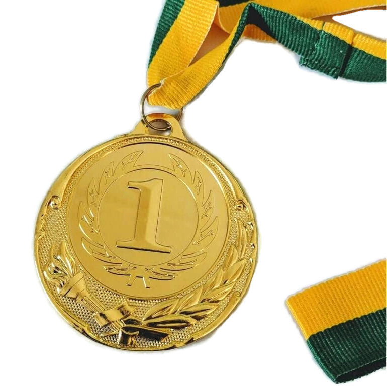 Costumes & Accessories: METAL WINNER GOLD MEDAL 1st Party Favours Sports Day 40cm Ribbon - Green/Gold