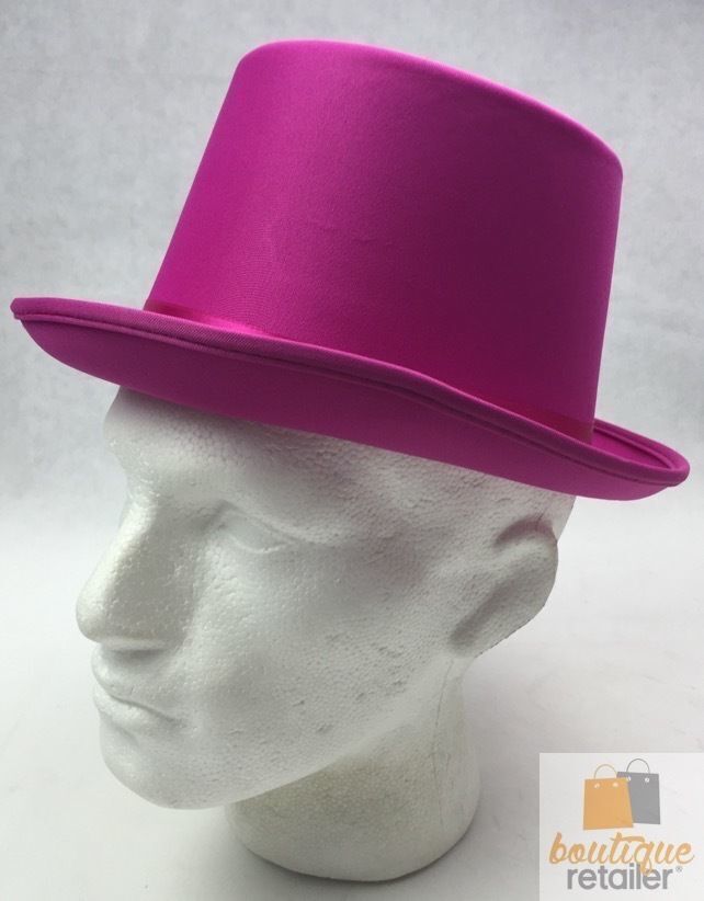 Costumes & Accessories: SATIN TOP HAT Costume Party Cap Fancy Dress Trilby Fedora One Size - Hot Pink