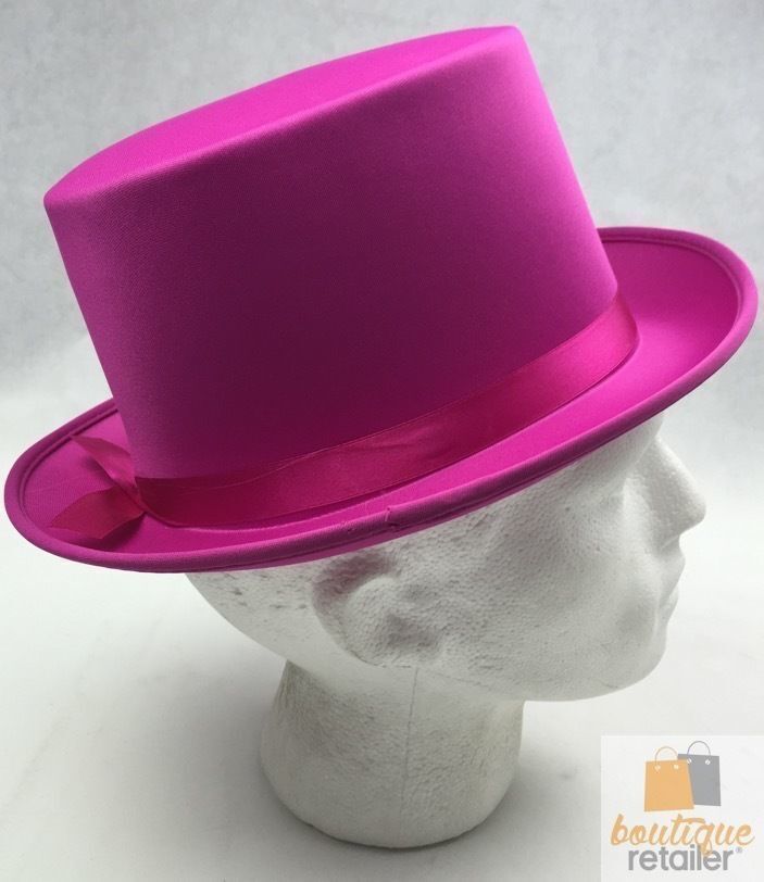 Costumes & Accessories: SATIN TOP HAT Costume Party Cap Fancy Dress Trilby Fedora One Size - Hot Pink