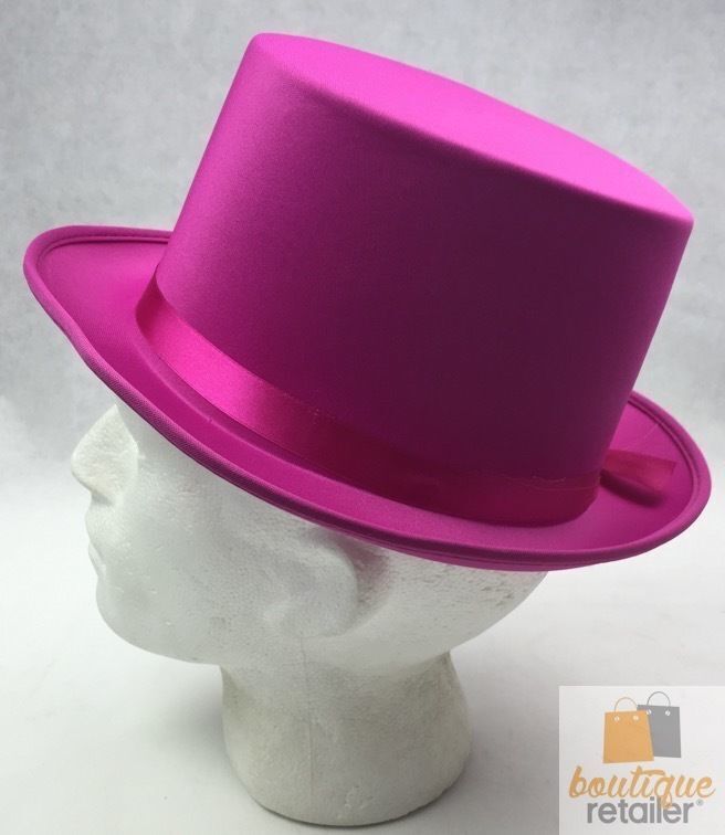 Costumes & Accessories: SATIN TOP HAT Costume Party Cap Fancy Dress Trilby Fedora One Size - Hot Pink