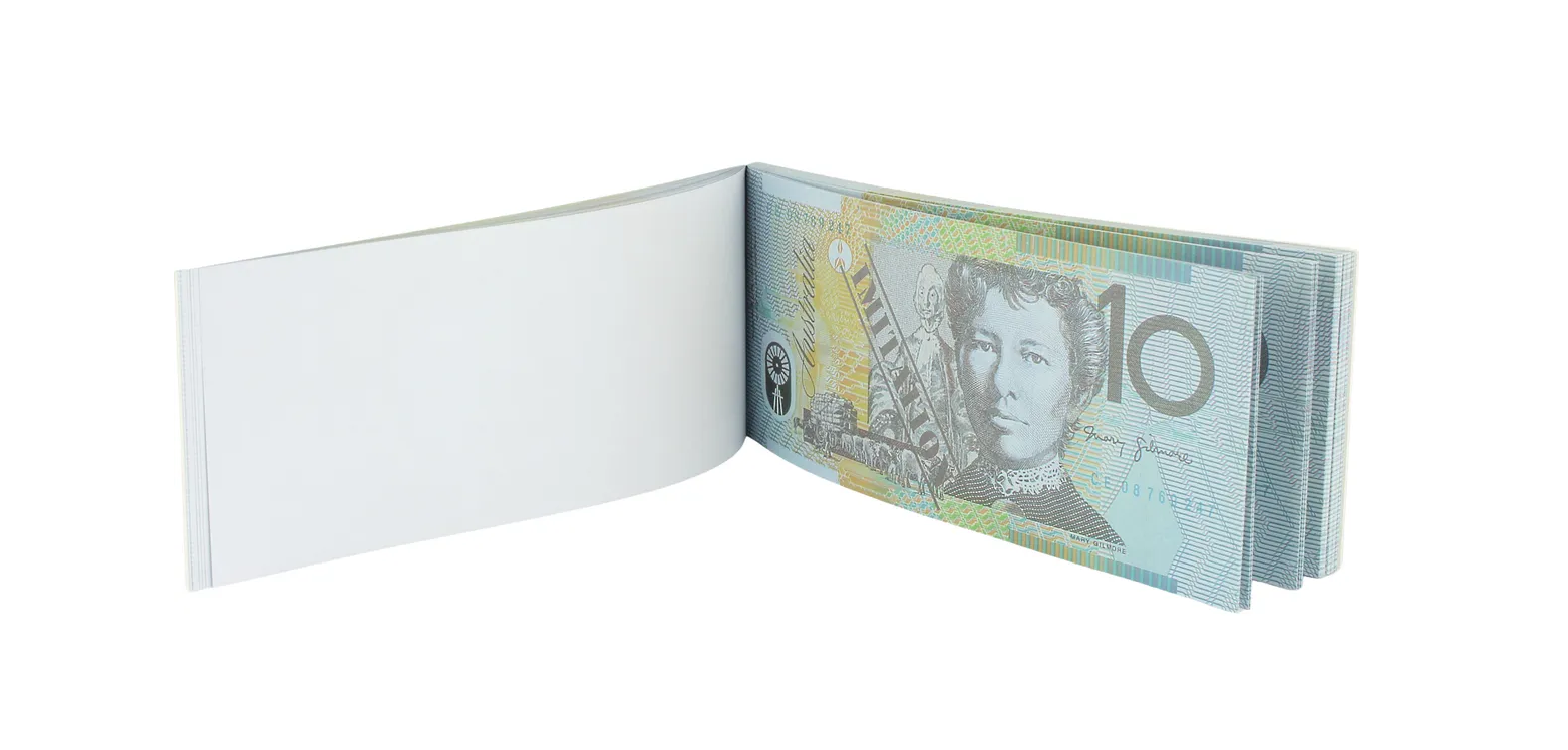 Pretend Play: 10 Dollar Australian Souvenir Note Pad Fake AUD Money - 1 Pack of 50 Sheets