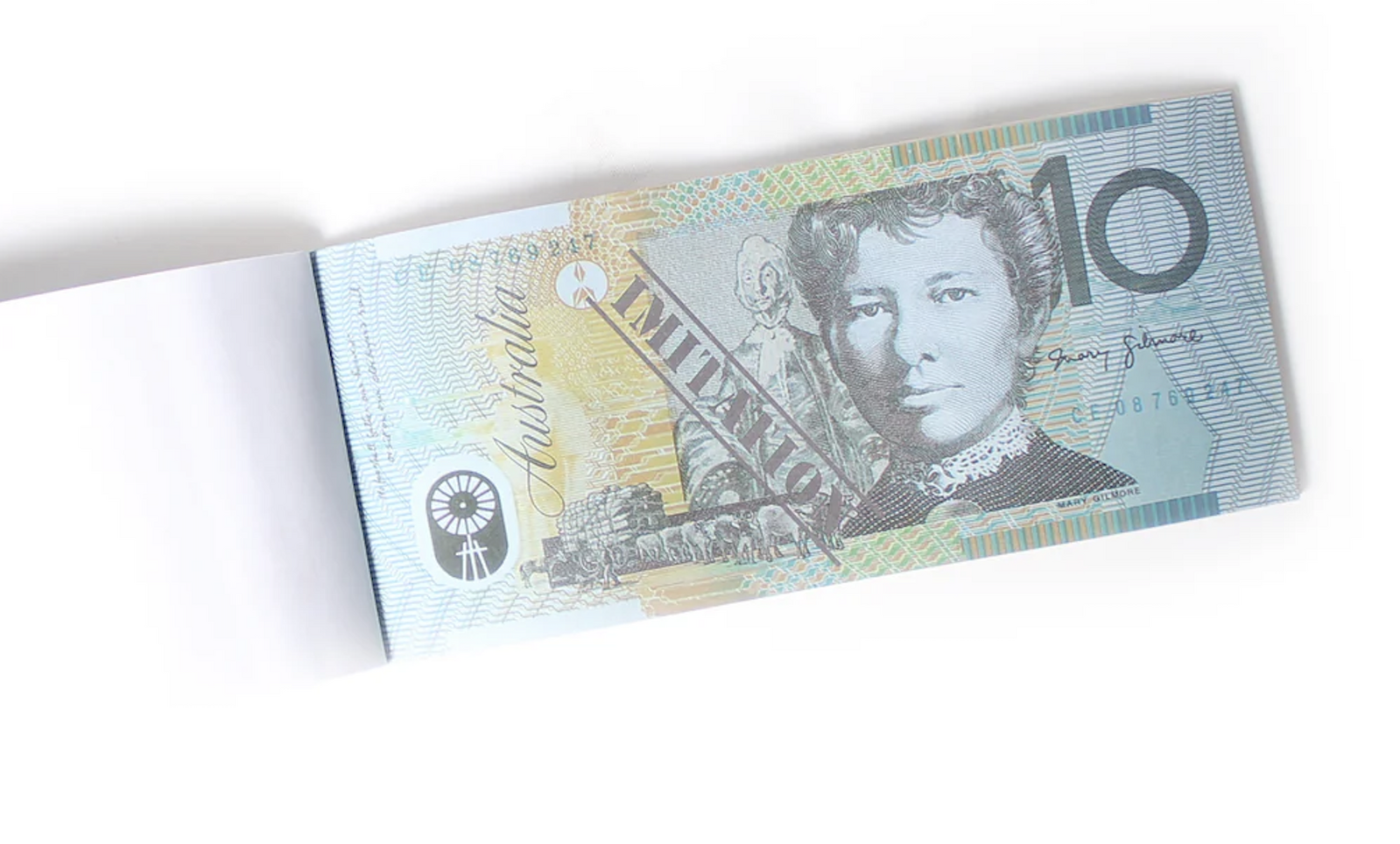 Pretend Play: 10 Dollar Australian Souvenir Note Pad Fake AUD Money - 1 Pack of 50 Sheets