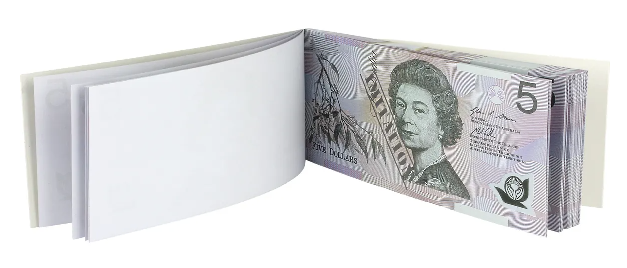 Pretend Play: 5 Dollar Australian Souvenir Note Pad Fake AUD Money - 1 Pack of 50 Sheets