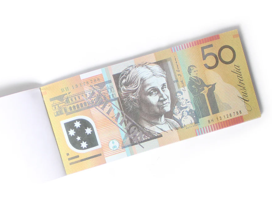 Pretend Play: 50 Dollar Australian Souvenir Note Pad Fake AUD Money - 1 Pack of 50 Sheets