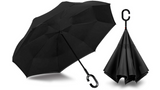 Umbrellas & Sunshades: Reverse Umbrella Windproof Double Layer C-Handle Inverted Folding in Black