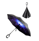 Umbrellas & Sunshades: Reverse Umbrella Windproof Double Layer C-Handle Inverted Folding in Galaxy Print