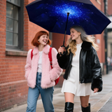 Umbrellas & Sunshades: Reverse Umbrella Windproof Double Layer C-Handle Inverted Folding in Galaxy Print
