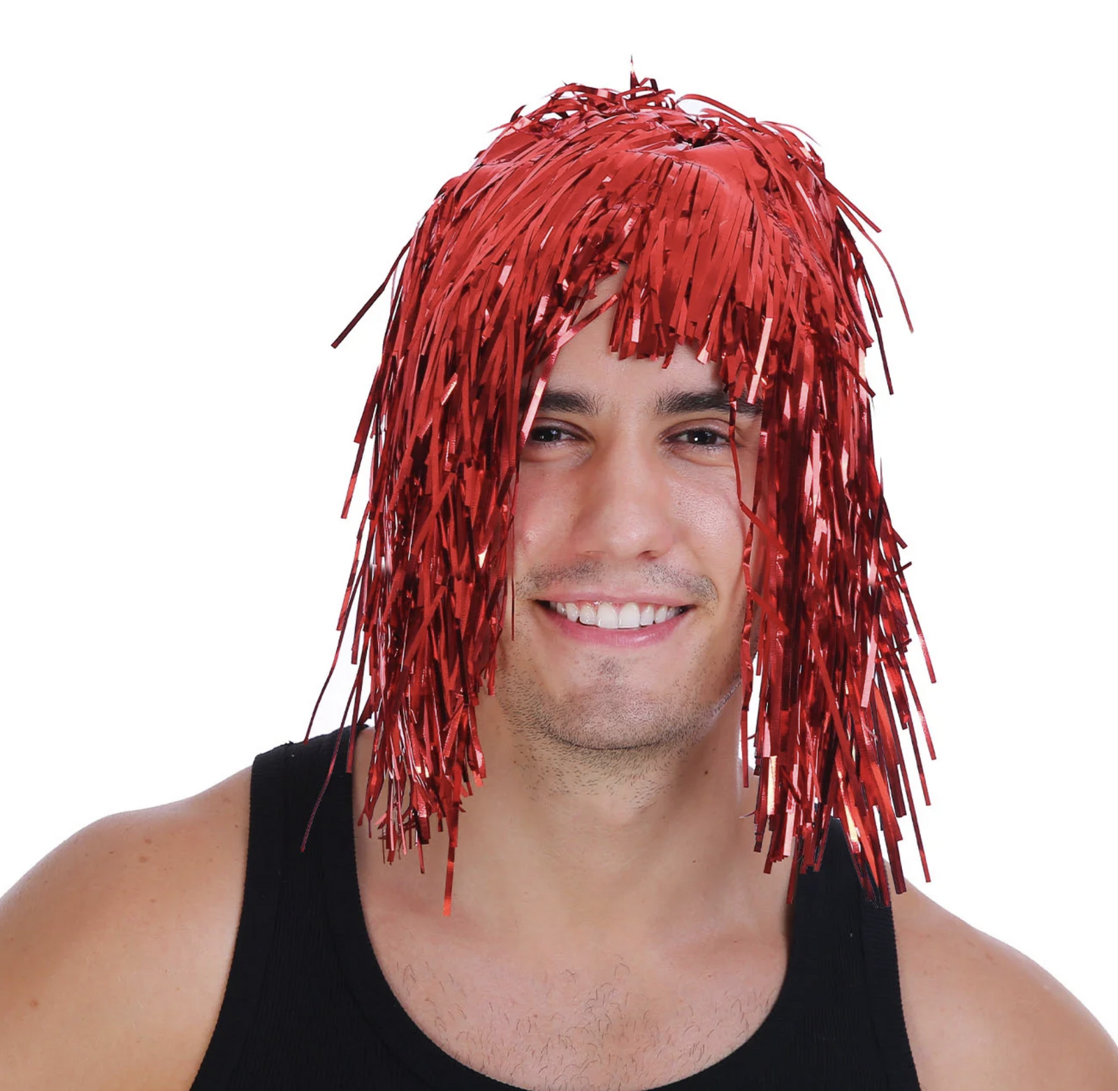 Costumes & Accessories: Tinsel Metallic Wig 70s 50s 20s Costume Mens Womens Unisex Disco Fancy Dress Up - Red