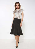 Women's Bottoms: Womens Fluted 3/4 Length Below Knee Skirt Work Business - Black - 26